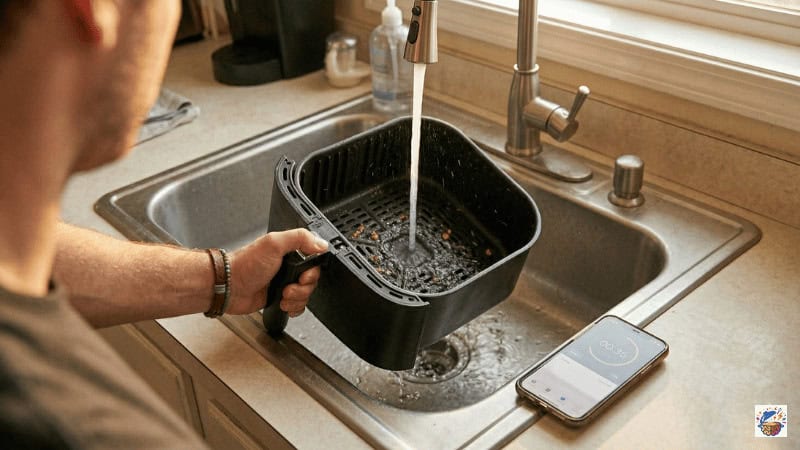  Alex cleaning Cosori air fryer basket — ADHD kitchen tool test