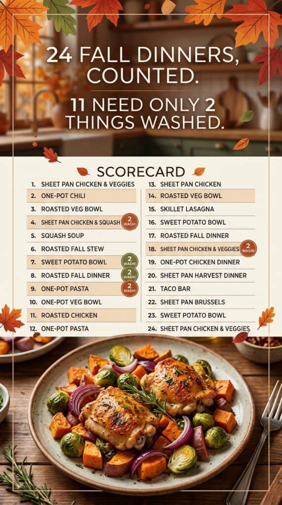 Fall dinner methods ranked by number of washable items, with estimated sink time