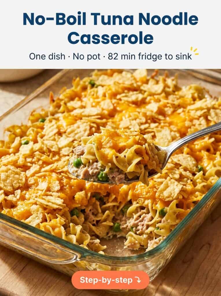 No-Boil Tuna Noodle Casserole, Timed Fridge to Sink